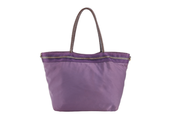 PRADA TESSUTO LOGO TOTE (BS6400) PURPLE NYLON JACQUARD GOLD HARDWARE NO DUST COVER