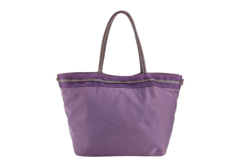 PRADA TESSUTO LOGO TOTE (BS6400) PURPLE NYLON JACQUARD GOLD HARDWARE NO DUST COVER