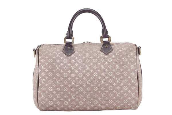 LOUIS VUITTON SPEEDY BANDOULIERE 30 MINI LIN CANVAS GOLD HARDWARE WITH DUST COVER, STRAPS,  LOCK AND KEYS