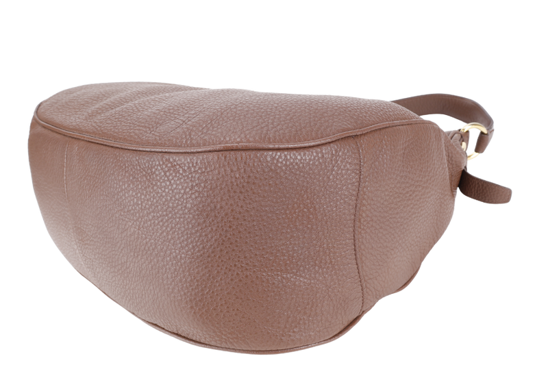 PRADA ZIP TOP HOBO VITELLO DAINO BAG LARGE BROWN LEATHER GOLD HARDWARE NO DUST COVER