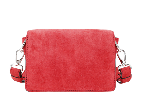 TODS AMU PATTINA TRACOLLA MINI RED SUEDE SHOULDER BAG SILVER HARDWARE WITH STRAPS AND DUST COVER