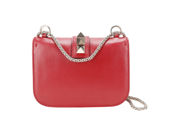 VALENTINO GARAVANI GLAM LOCK ROCKSTUD RED LEATHER GOLD HARDWARE WITH DUST COVER