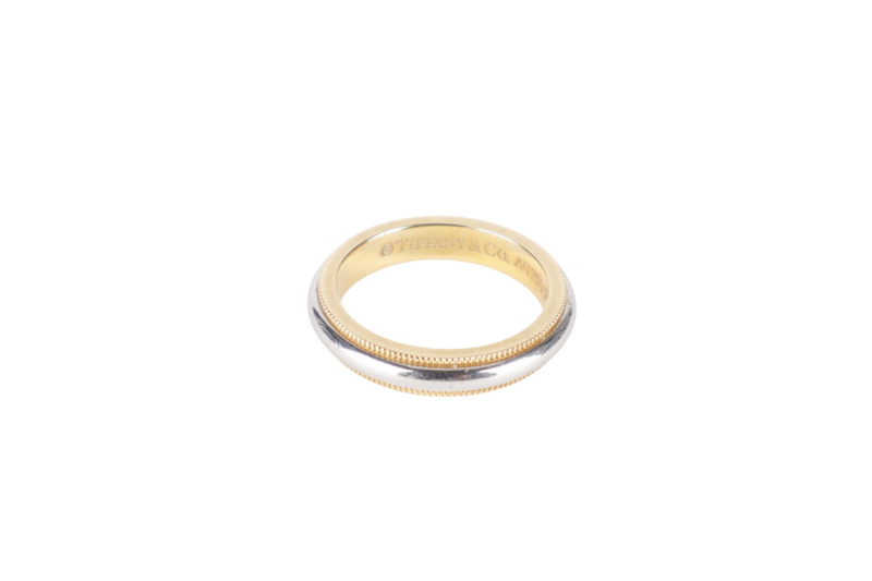 TIFANNY & CO MILGRAIN BAND RING PLATINUM & 18K YELLOW GOLD SIZE 9 WITH BOX