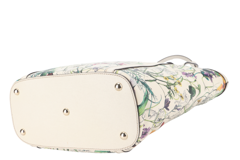 GUCCI FLORA TOTE WHITE LEATHER SILVER HARDWARE NO DUST COVER