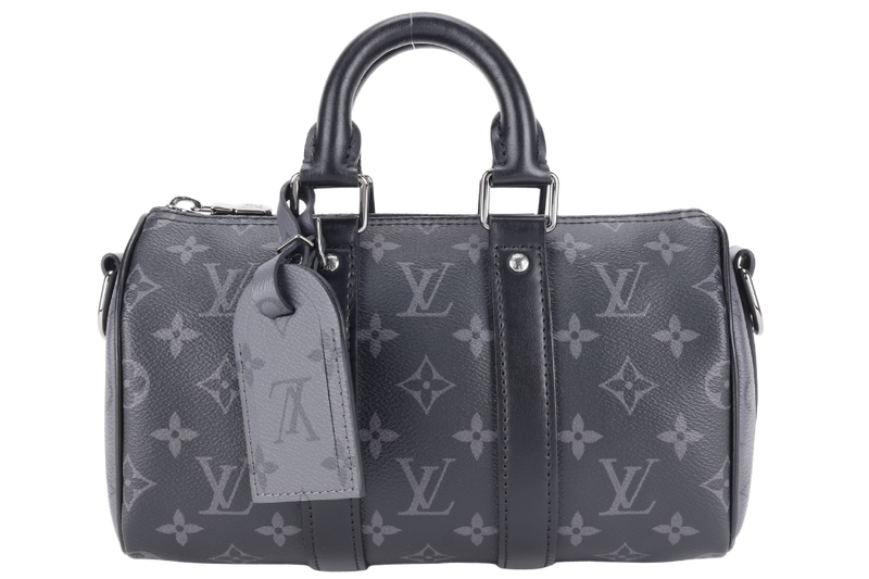 LOUIS VUITTON M46271 SPEEDY BANDOULIERE 25 MONOGRAM ECLIPSE CANVAS SILVER HARDWARE WITH STRAPS, DUST COVER AND BOX
