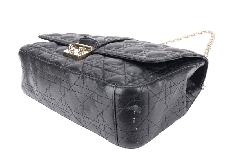 CHRISTIAN DIOR NEW LOCK FLAP BAG BLACK LAMBSKIN LEATHER GOLD HARDWARE WITH KEYS NO DUST COVER