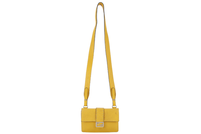 FENDI SELLERIA BAGGUETTE SMALL MUSTARD YELLOW CALF LEATHER SILVER HARDWARE NO DUST COVER