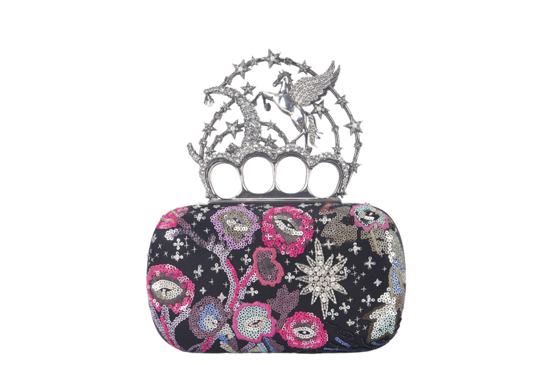 ALEXANDER MCQUEEN PEGASUS KNUCKLE EMBELLISHED CLUTCH SEQUIN & BEADS WITH DUST COVER AND BOX