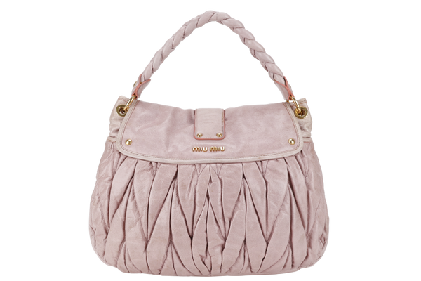 MIU-MIU MIU PINK MATELASSE LEATHER LARGE COFFER BAG GOLD HARDWARE WITH LEATHER STRAPS AND KEYS NO DUST COVER