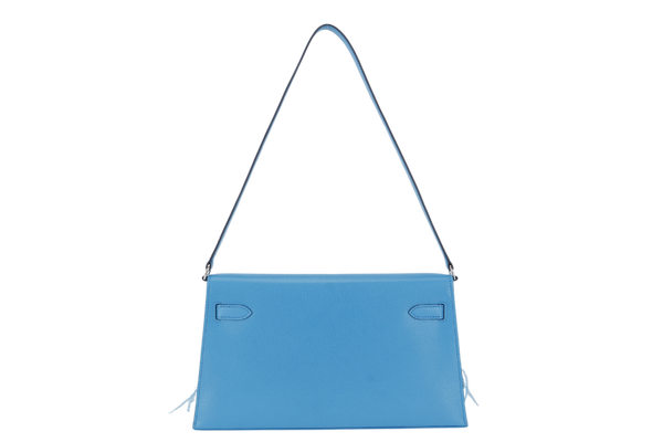 HERMES KELLY ELAN FOLIE'S STAMP B (YEAR 2023) BLUE FRIDA CHEVRE x FEATHERS SILVER HARDWARE WITH DUST COVER