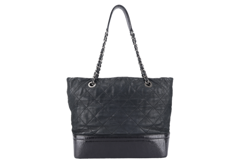 CHANEL VIP TOTE BLACK QUILTED IREDESCENT CALFSKIN LEATHER RUTHENIUM HARDWARE 1494xxxx SILVER HARDWARE WITH CARD AND DUST COVER