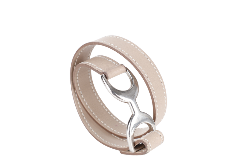 Hermes Double Tour Paddle Bracelet, Gris T Color, Silver Hardware with Dust Cover & Box