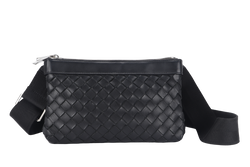 BOTTEGA VENETA INTRECCIATO DUO SHOULDER BAG (P02577397S) BLACK CALF LEATHER SILVER HARDWARE WITH DUST COVER