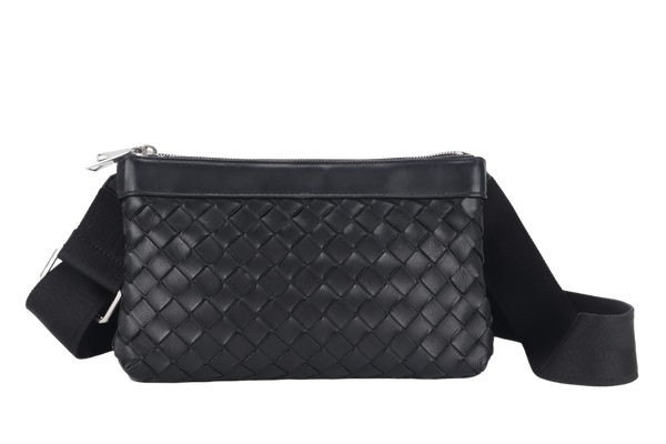 BOTTEGA VENETA INTRECCIATO DUO SHOULDER BAG (P02577397S) BLACK CALF LEATHER SILVER HARDWARE WITH DUST COVER