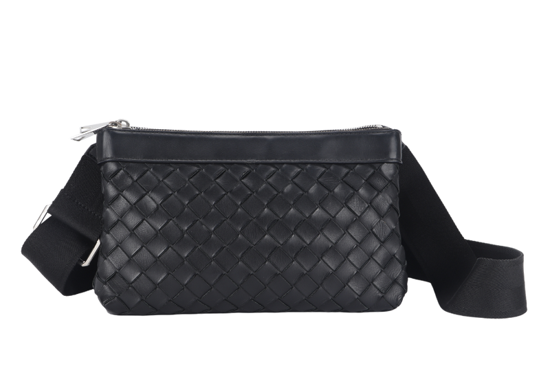 BOTTEGA VENETA INTRECCIATO DUO SHOULDER BAG (P02577397S) BLACK CALF LEATHER SILVER HARDWARE WITH DUST COVER