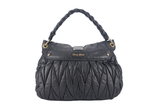 MIU MIU MATELLASE COFFER 42 BLACK CALFSKIN GOLD HARDWARE WITH STRAPS AND DUST COVER