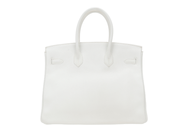HERMES BIRKIN FLAG 35 WHITE AND GRIS PERLE CLEMENCE, LIZARD LEATHER SILVER HARDWARE STAMP Q SQUARE (YEAR 2013) WITH LOCK & KEYS AND DUST COVER