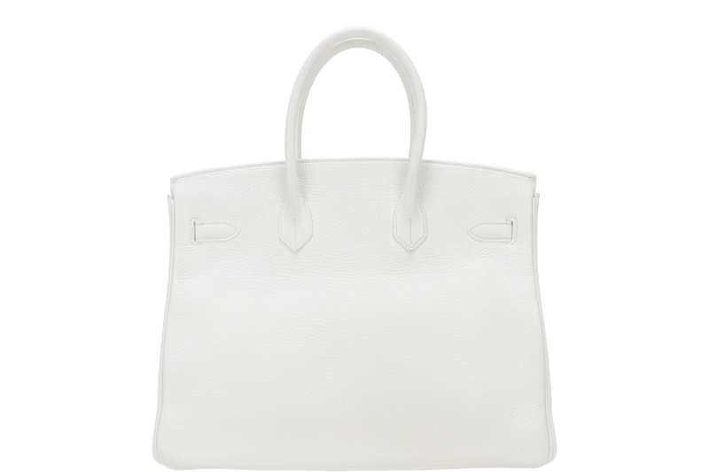 HERMES BIRKIN FLAG 35 WHITE AND GRIS PERLE CLEMENCE, LIZARD LEATHER SILVER HARDWARE STAMP Q SQUARE (YEAR 2013) WITH LOCK & KEYS AND DUST COVER