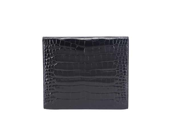 HERMES CLIC 16 BLACK SHINY ALLIGATOR STAMP Y (YEAR 2020) RGHW WITH STRAP WITH DUST COVER