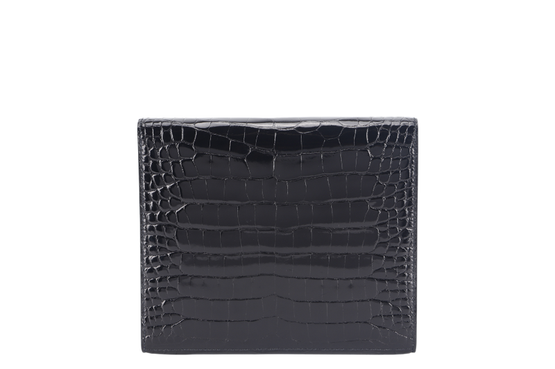 HERMES CLIC 16 BLACK SHINY ALLIGATOR STAMP Y (YEAR 2020) RGHW WITH STRAP WITH DUST COVER