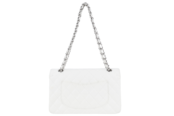 CHANEL CLASSIC FLAP MEDIUM SIZE WHITE CAVIAR SILVER HARDWARE (1121xxxx) WITH CARD, DUST COVER AND BOX