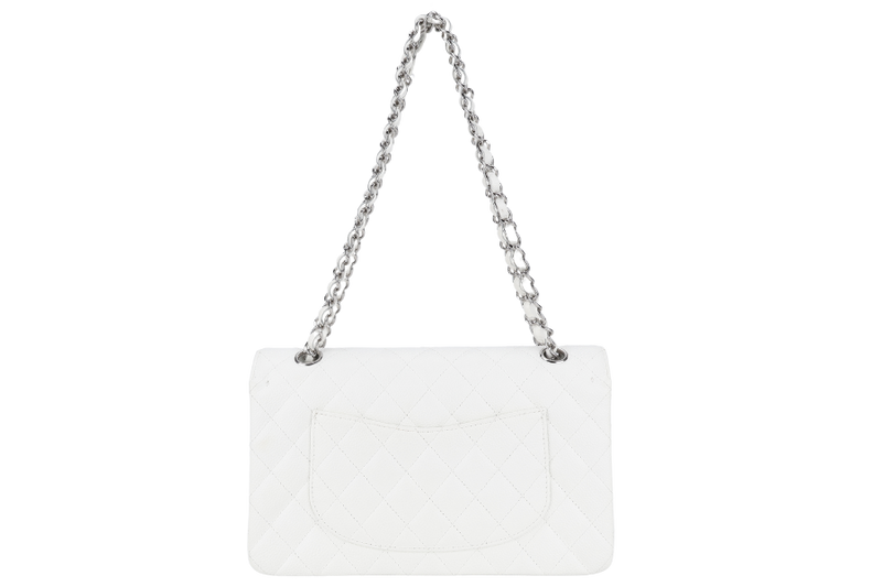 CHANEL CLASSIC FLAP MEDIUM SIZE WHITE CAVIAR SILVER HARDWARE (1121xxxx) WITH CARD, DUST COVER AND BOX