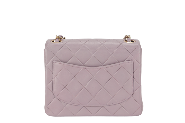 CHANEL VINTAGE CLASSIC FLAP MINI SQUARE (795xxxx) LILAC LAMBSKIN GOLD HARDWARE WITH CARD AND DUST COVER