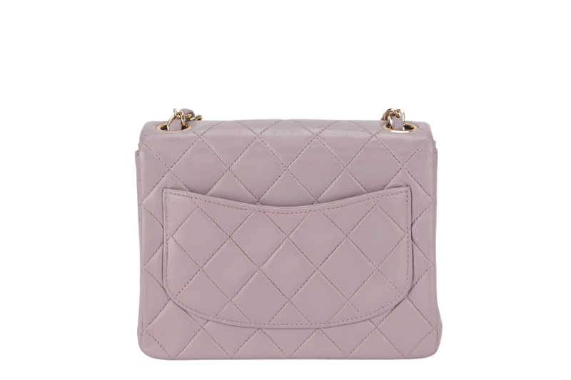 CHANEL VINTAGE CLASSIC FLAP MINI SQUARE (795xxxx) LILAC LAMBSKIN GOLD HARDWARE WITH CARD AND DUST COVER