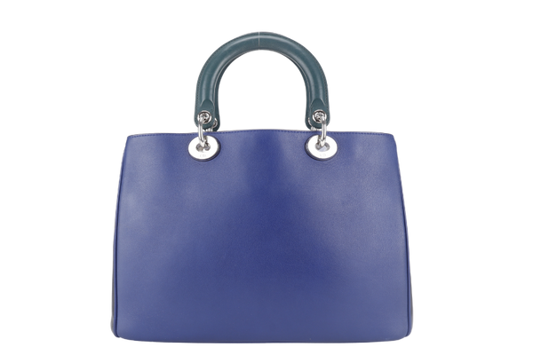 CHRISTIAN DIOR DIORISSIMO TOTE MEDIUM TRICOLOR BLUE-BLACK-GREEN SILVER HARDWARE (09-MA-0175) WITH STRAPS