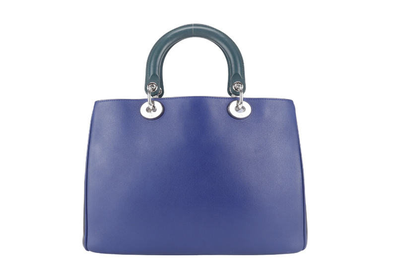 CHRISTIAN DIOR DIORISSIMO TOTE MEDIUM TRICOLOR BLUE-BLACK-GREEN SILVER HARDWARE (09-MA-0175) WITH STRAPS