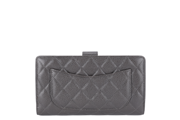 CHANEL CONTINENTAL ZIP WALLET BLACK CAVIAR LEATHER SILVER HARDWARE WITH BOX