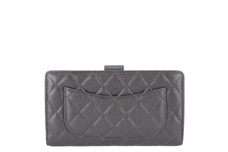 CHANEL CONTINENTAL ZIP WALLET BLACK CAVIAR LEATHER SILVER HARDWARE WITH BOX