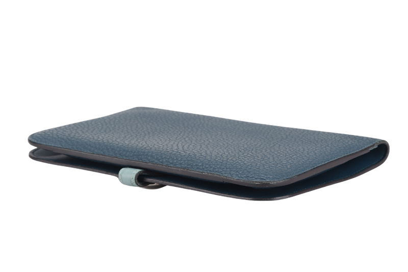 HERMES DONGON DUO WALLET (STAMP X) YEAR 2016 BLUE TOGO LEATHER PALLADIUM HARDWARE NO DUST COVER & BOX