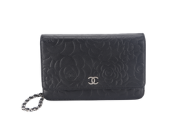 CHANEL CAMELLIA W.O.C (1609xxxx) BLACK EMBOSSED LAMBSKIN SILVER HARDWARE  WITH CARD AND BOX