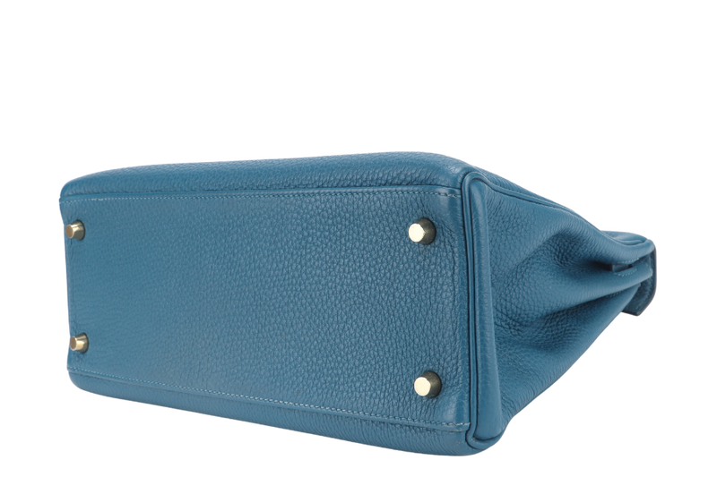 HERMES KELLY 28 BLUE COLVERT TOGO GOLD HARDWARE STAMP Q (YEAR 2013) WITH KEYS, LOCK, STRAPS AND DUST COVER