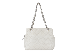 CHANEL PST WHITE (1044xxxx) CAVIAR LEATHER SILVER HARDWARE WITH DUST COVER