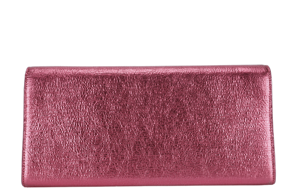 YVES SAINT LAURENT (YSL) METALLIC PINK LEATHER CASSANDRE CLUTCH WITH DUST COVER