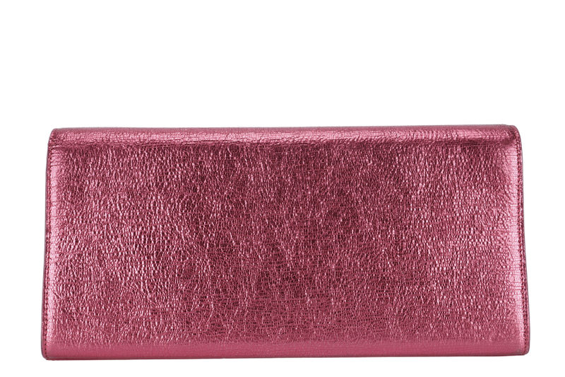 YVES SAINT LAURENT (YSL) METALLIC PINK LEATHER CASSANDRE CLUTCH WITH DUST COVER