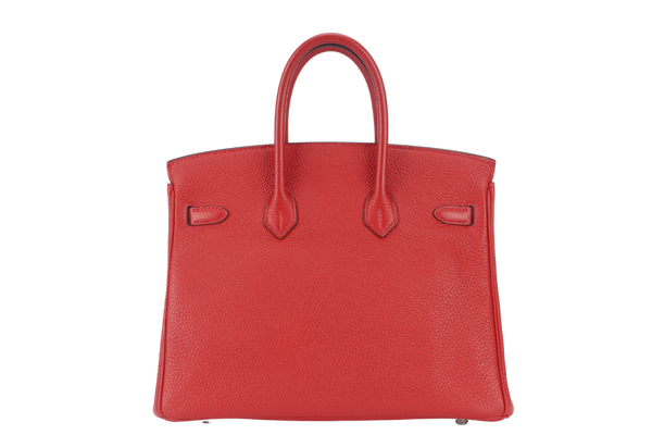 HERMES BIRKIN 25 STAMP P (YEAR 2021) ROUGE VERMILLION TOGO SILVER HARDWARE WITH LOCKKEYS AND DUST COVER