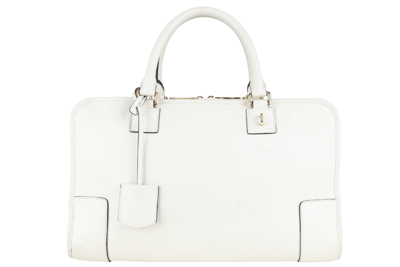 LOEWE AMAZONA 36 WHITE CALF LEATHER GOLD HARDWARE WITH DUST COVER