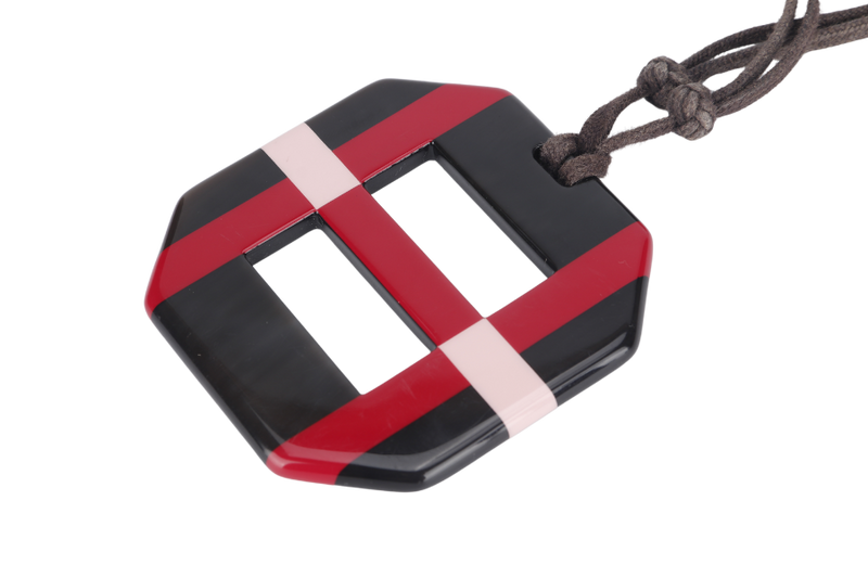 HERMES NECKLACE HORN RED OPUS SQUARE BLACK x RED COLOR WITH DUST COVER AND BOX