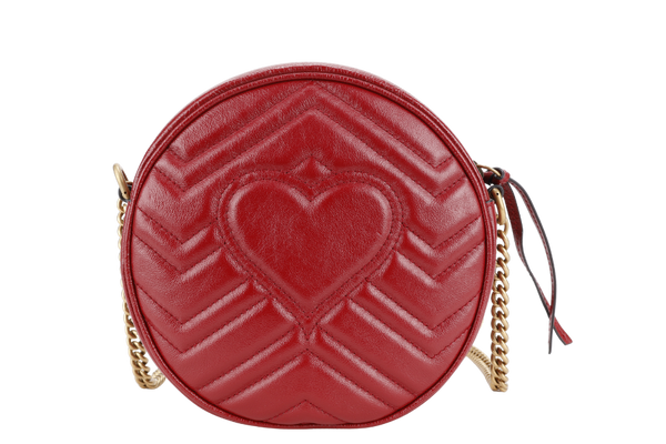 GUCCI GG MARMONT RED LEATHER ROUND SHOULDER BAG GOLD HARDWARE WITH DUST COVER