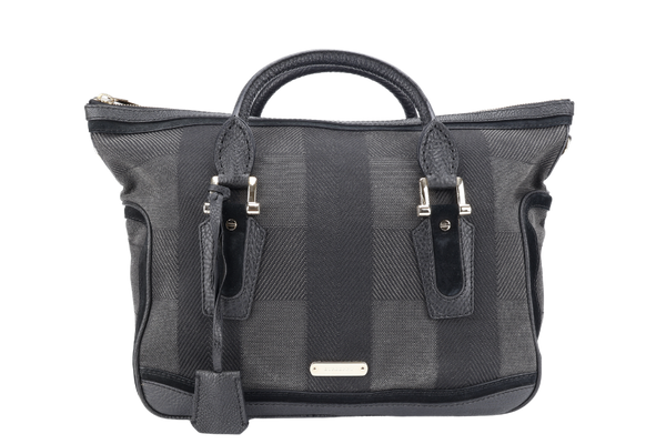 BURBERRY BLACK CHECKERED CANVAS GOLD HARDWARE TOTE BAG WITH STRAPS WITH STRAPS AND NO DUST COVER