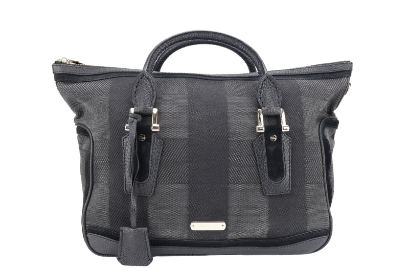 BURBERRY BLACK CHECKERED CANVAS GOLD HARDWARE TOTE BAG WITH STRAPS WITH STRAPS AND NO DUST COVER