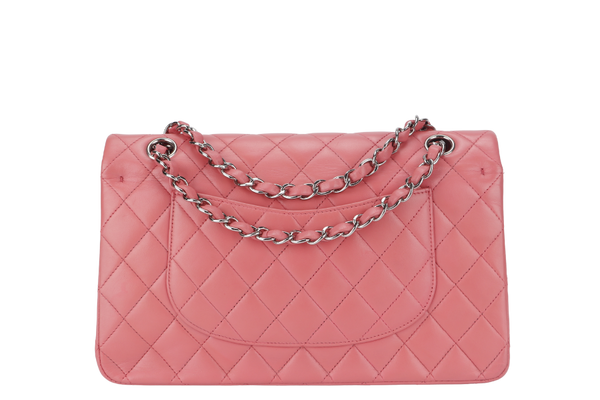 CHANEL FLAP MEDIUM (1632xxxx) PINK LAMBSKIN LEATHER SILVER HARDWARE WITH CARD, DUST COVER AND BOX