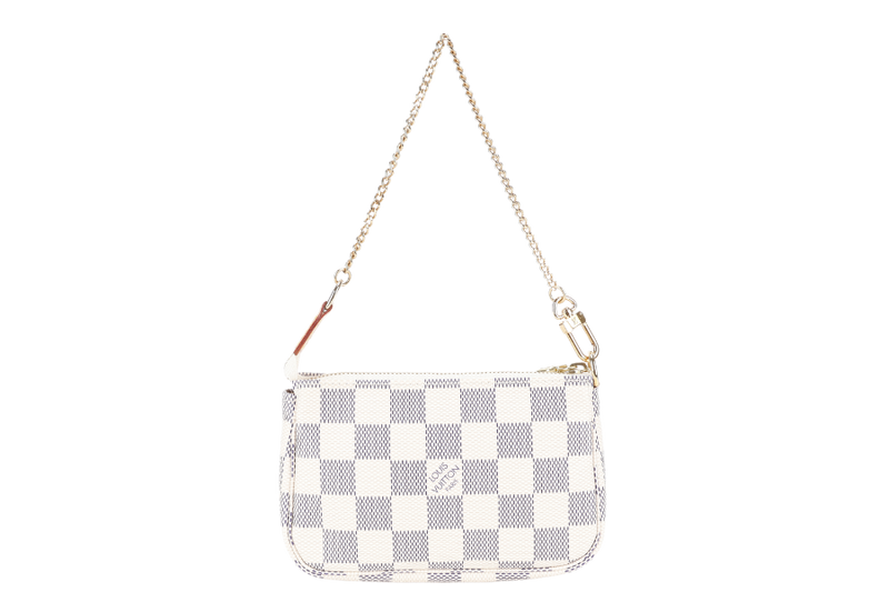 LOUIS VUITTON N58010 MINI POCHETTE ACCESSORIES DAMIER AZUR CANVAS GOLD HARDWARE WITH DUST COVER AND BOX