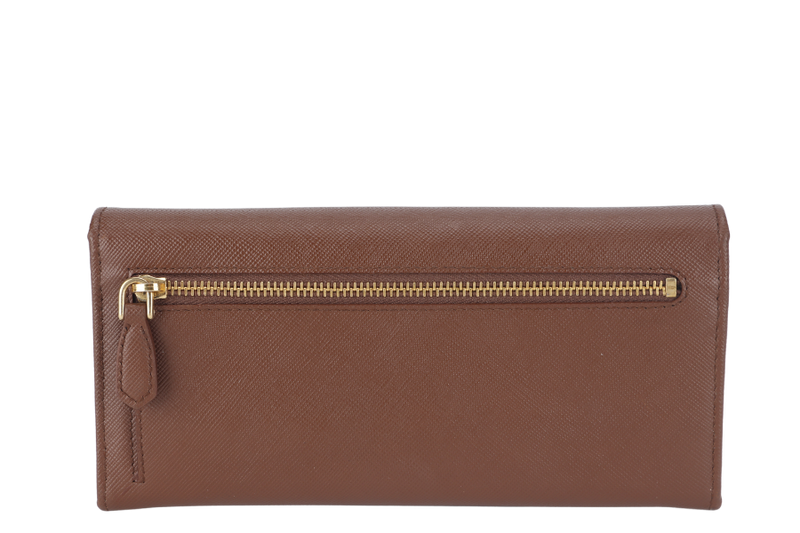 PRADA LONG WALLET BIFOLD (1M1132) BROWN SAFFIANO LEATHER GOLD HARDWARE WITH CARD