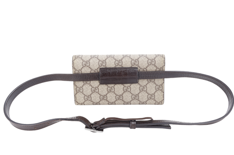 GUCCI GG CANVAS PVC LEATHER WAIST BAG SILVER HARDWARE WITH LEATHER STRAPS