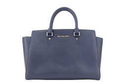 MICHAEL KORS SELMA NAVY SAFFIANO LEATHER SATCHEL BAG GOLD HARDWARE WITH STRAPS AND DUST COVER