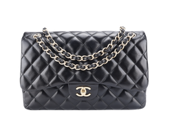 CHANEL DOUBLE FLAP BAG JUMBO BLACK LAMBSKIN LEATHER GOLD HARDWARE (1798xxxx) WITH DUST COVER
